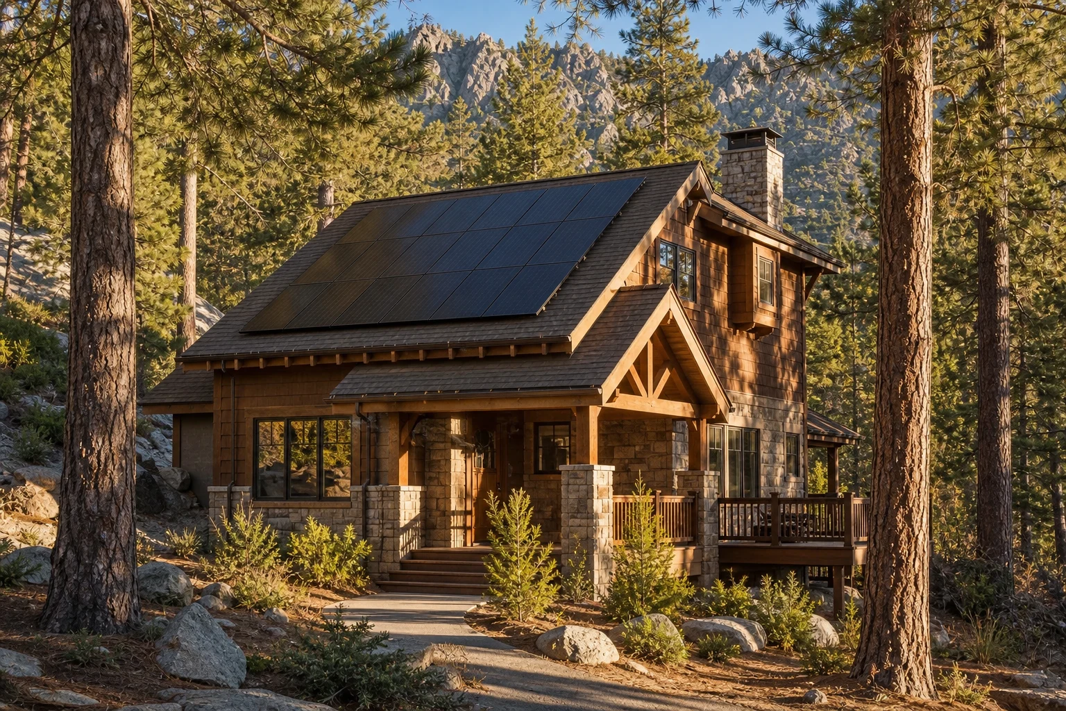 Idyllwild property with rooftop solar and landscape conditions representative of the local service area.