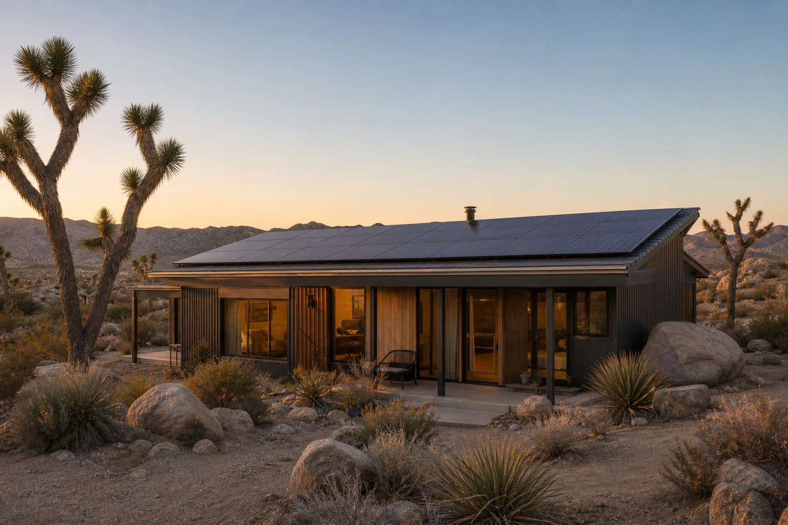 Joshua Tree property with rooftop solar and landscape conditions representative of the local service area.