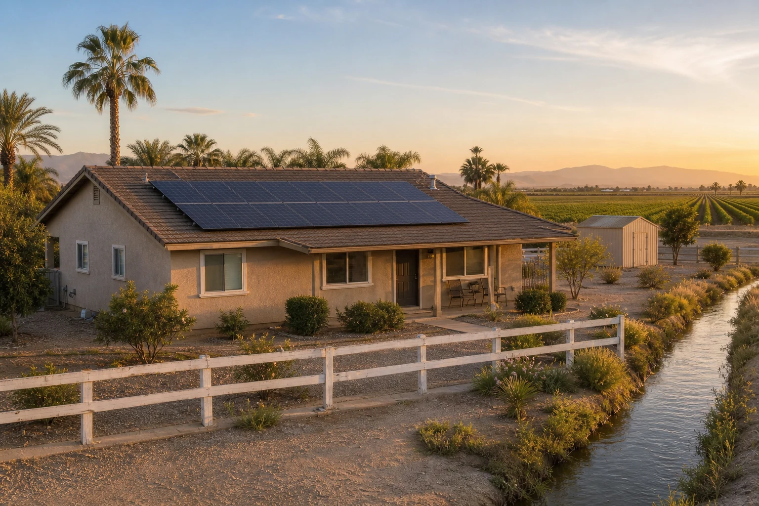 Mecca property with rooftop solar and landscape conditions representative of the local service area.