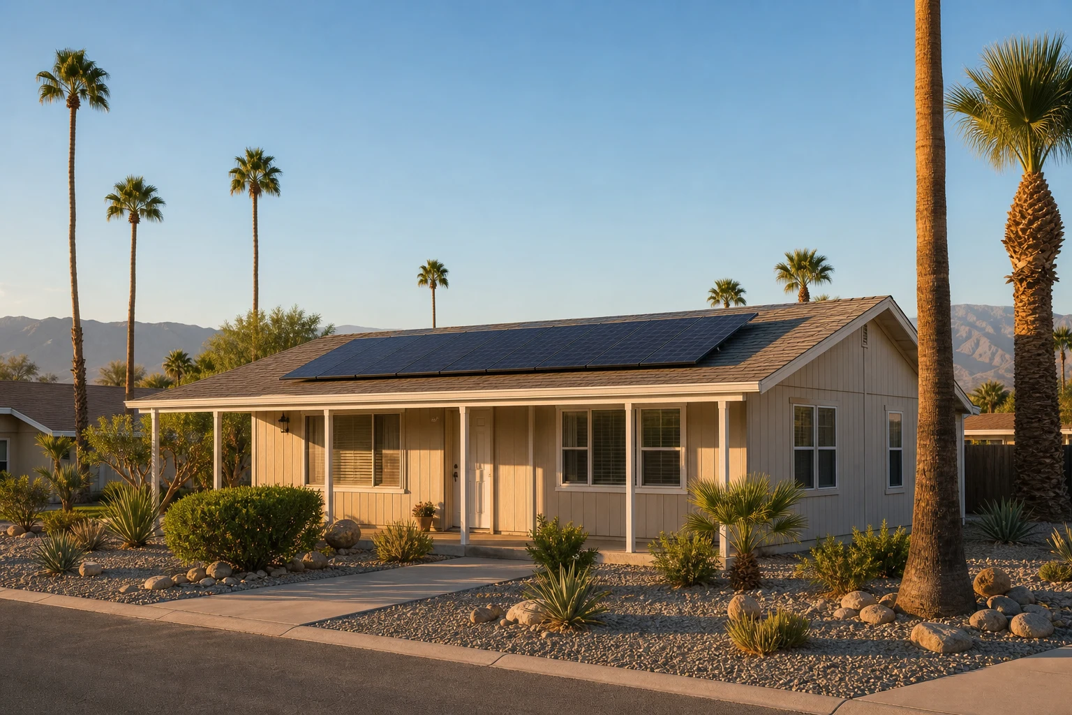 Thousand Palms property with rooftop solar and landscape conditions representative of the local service area.