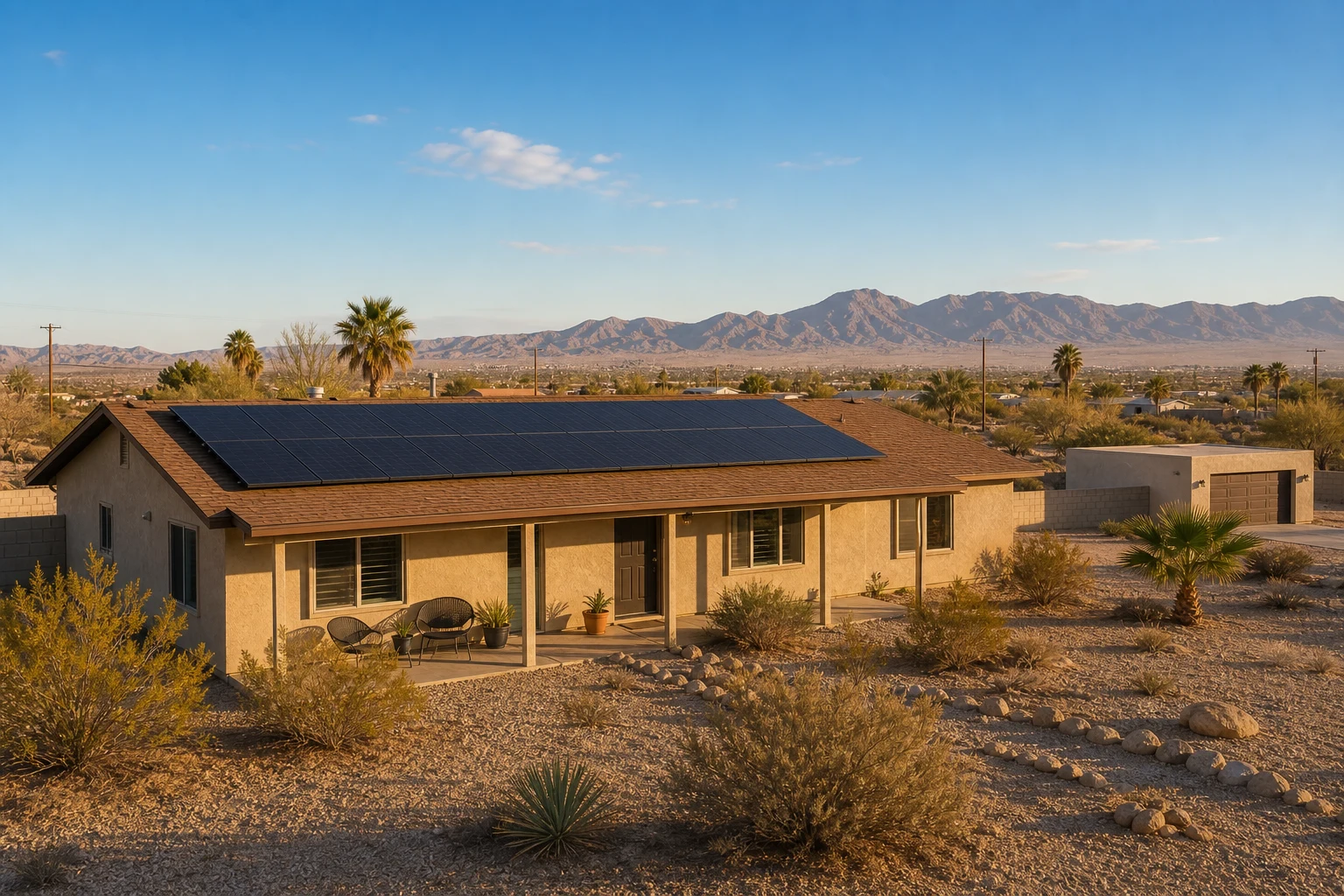 Twentynine Palms property with rooftop solar and landscape conditions representative of the local service area.